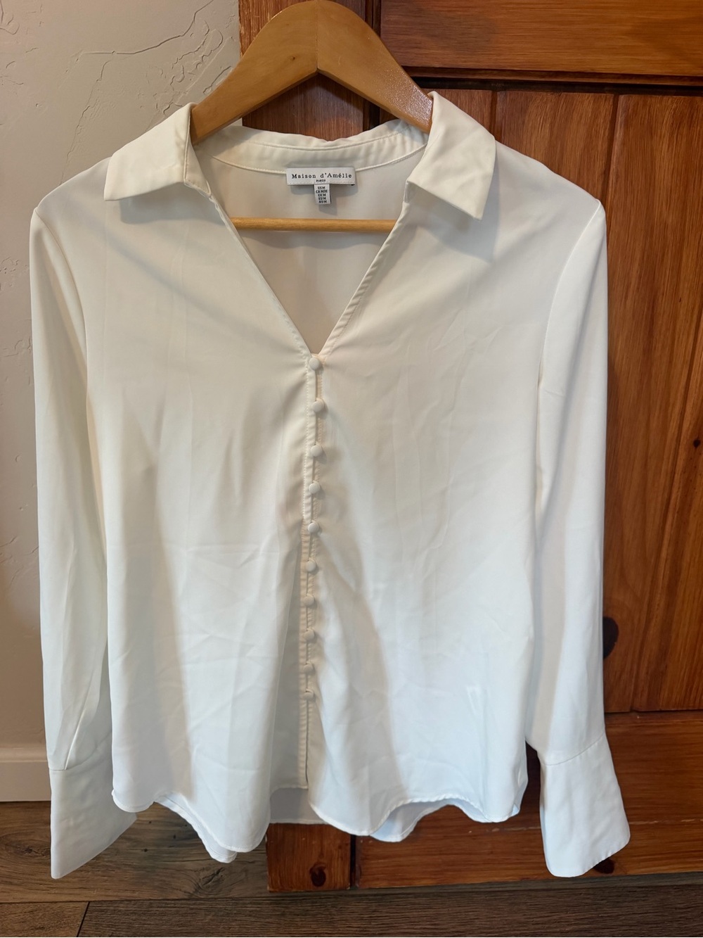 Maison d'Amélie Paris White Button-Down Blouse Shirt Long Sleeve Size Medium